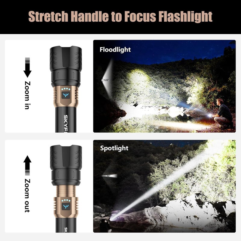 SkyFire LED Flashlights High Lumens with Ignition Lens&Color-Changing Yellow/Blue Lenses,2000lm Super Bright Rechargeable,Zoomable,4 Modes,Waterproof Tactical Light for Camping,Outdoor,Home&Gifts - Image 3